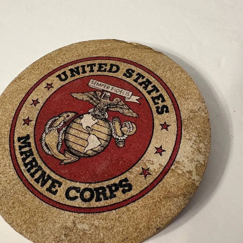 USMC Stone Drink Coasters Set of Two Marine Corps Military Memorabilia